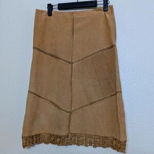 Elegant Tan Skirt with Lace Detail